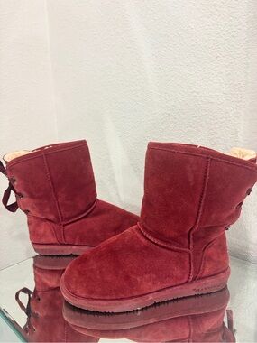 BearPaw Burgundy Suede Plush-Lined Winter Boots